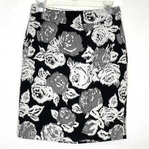 Banana Republic Black Gray White Floral Fully Lined Pencil Skirt Size 2P